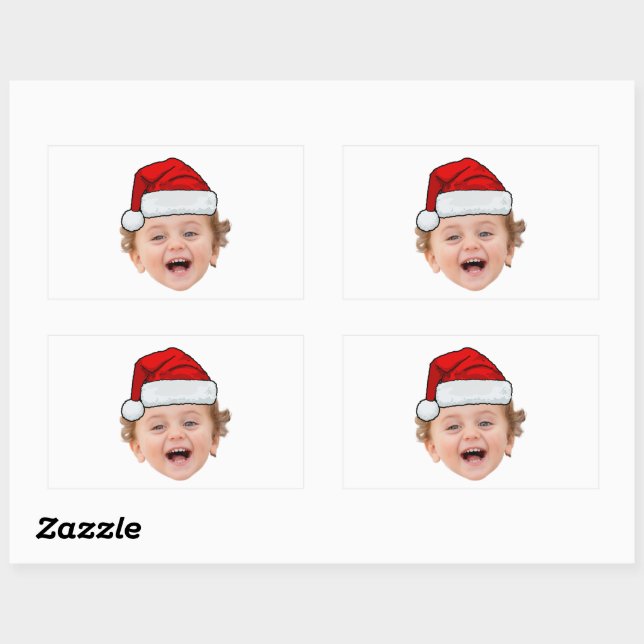 Pegatina Rectangular Custom Santa Hat Stickers, Face Photo Christmas (Hoja)