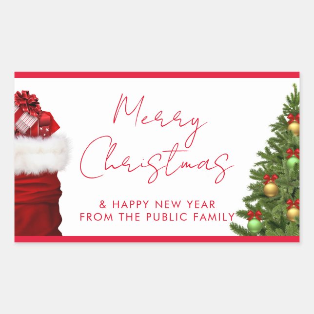 Pegatina Rectangular Custom Template Happy New Year Merry Christmas (Anverso)