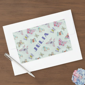 Pegatina Rectangular Cute Butterflies Name Sticker - Set of Four