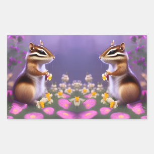 Pegatina Rectangular Cute Chipmunk en las flores