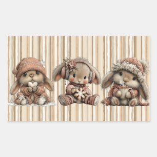 Pegatina Rectangular Cute conejitos invernales neutrales