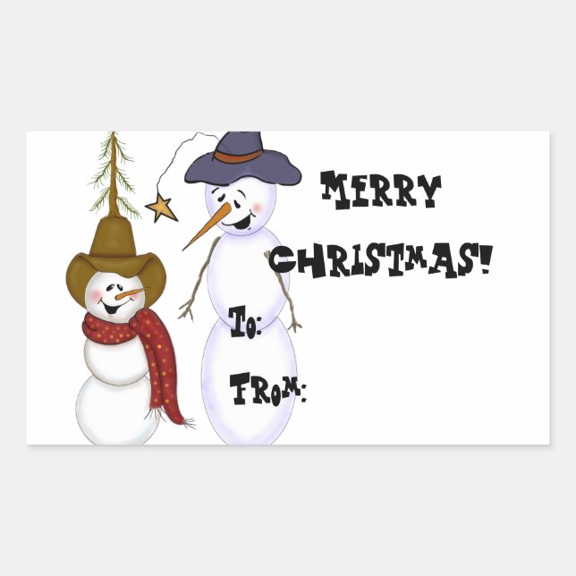 Pegatina Rectangular Cute Cowboy Snowman Gift Tag (Anverso)