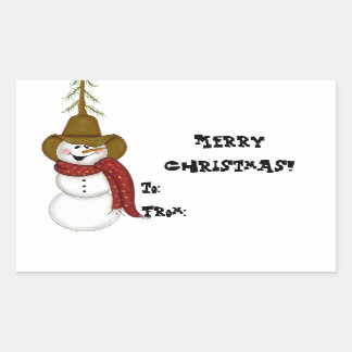 Pegatina Rectangular Cute Cowboy Snowman Gift Tag