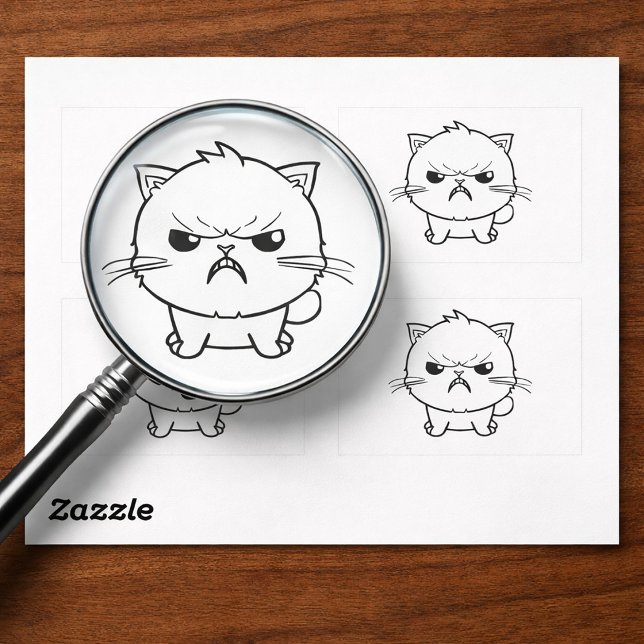 Pegatina Rectangular Cute el silbido de un gato enojado. (Cute Angry hissing Cat Line Art Illustration. Rectangular Sticker)