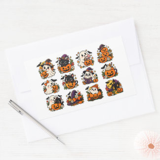 Pegatina Rectangular Cute Halloween Ghost Pumpkin Bruja Sticker Retro