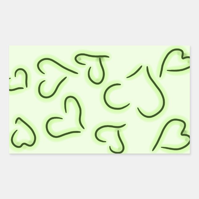 Pegatina Rectangular Cute Hearts Green (Anverso)