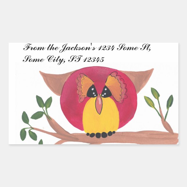 Pegatina Rectangular Cute Horned Owl Pinting (Anverso)