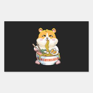 Pegatina Rectangular Cute Kawaii Hamster Ramen Anime