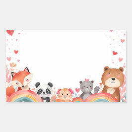 Pegatina Rectangular Cute Kids Valentine Stickers | Cartoon Animals