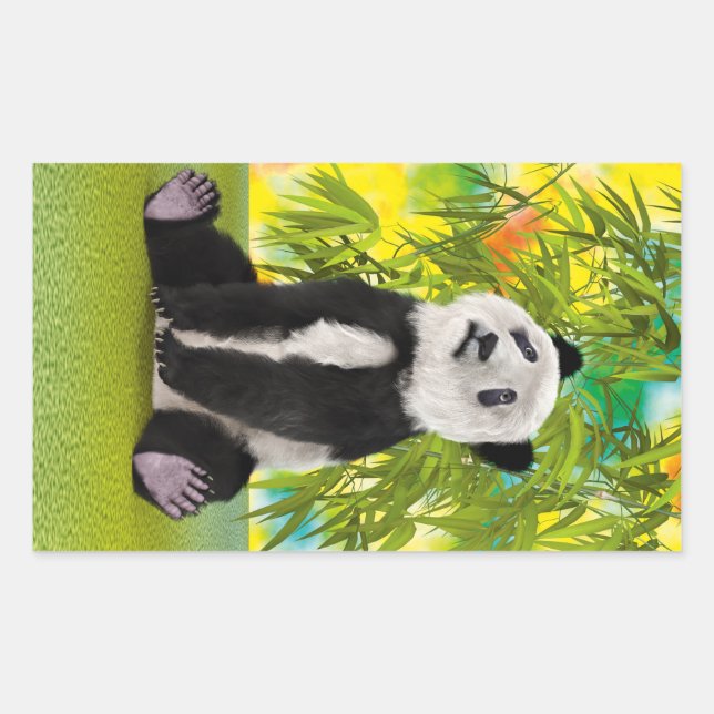 Pegatina Rectangular Cute Panda Bear Kawaii Animal Lover Perfecto Regal (Anverso)