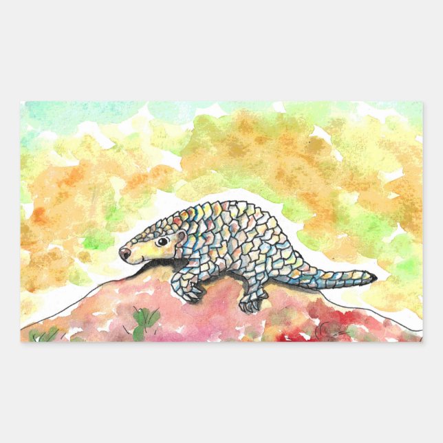 Pegatina Rectangular Cute Pangolin Painting (Anverso)