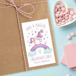 Pegatina Rectangular Cute Rainbow Unicorn Valentine's Day Gift Tag