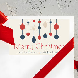 Pegatina Rectangular Cute Retro Feliz Navidad Ornamentos Rojos Azul