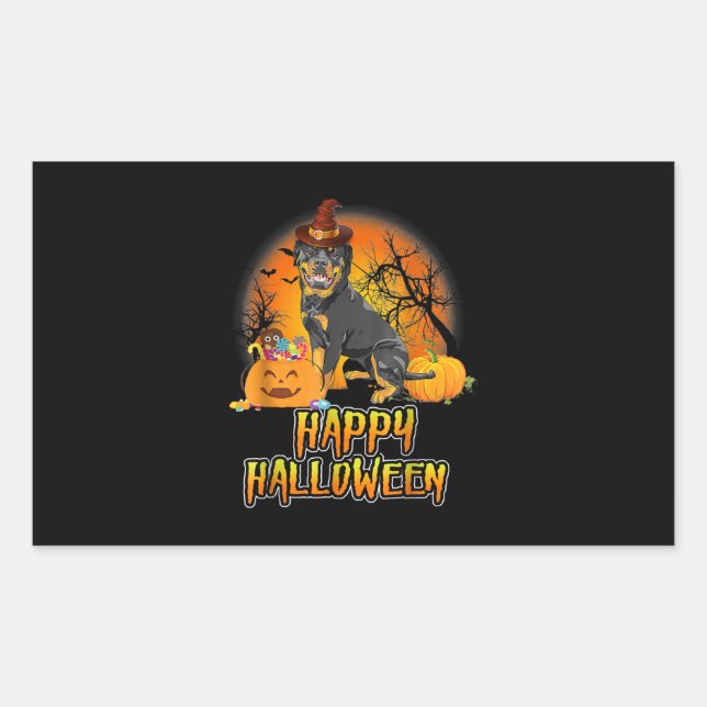 Pegatina Rectangular Cute Rottweiler Happy Halloween Dog Funny Amantes (Anverso)