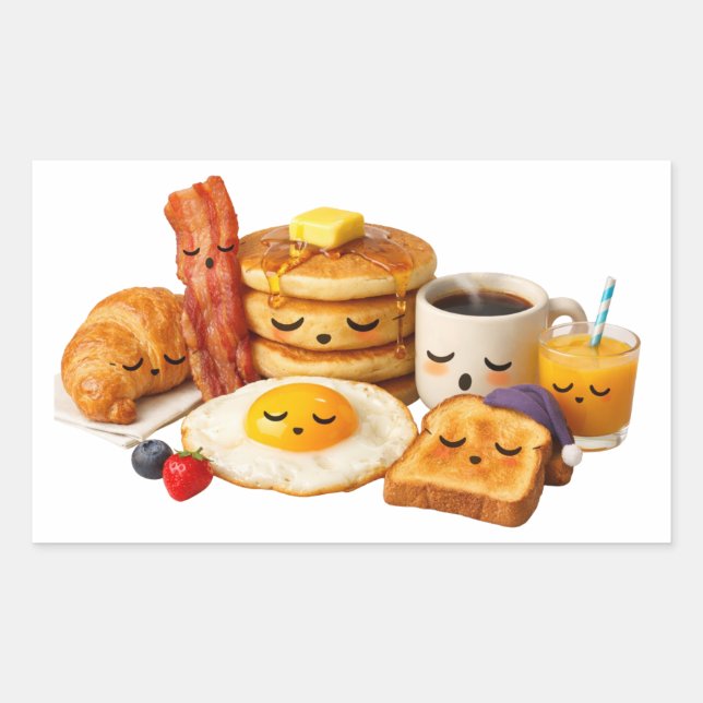 Pegatina Rectangular Cute sleepy breakfast food characters Sticker (Anverso)