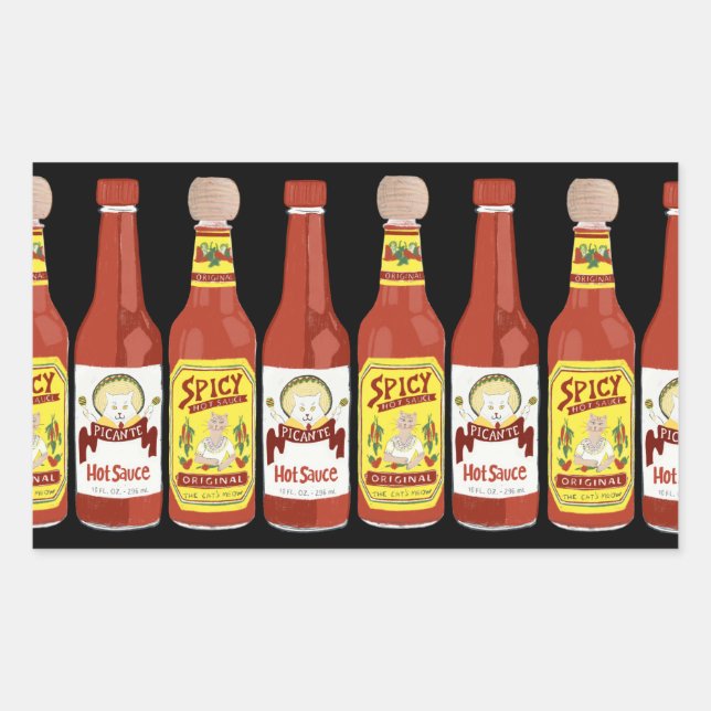 Pegatina Rectangular Cute Spicy Gatos salsas calientes ilustracion negr (Anverso)