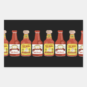 Pegatina Rectangular Cute Spicy Gatos salsas calientes ilustracion negr