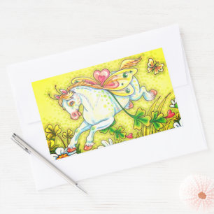 PEGATINA RECTANGULAR CUTE ST. PATRICK'S DAY FLYING IRISH PONY, FAIRY