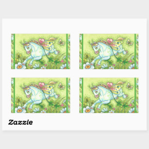 PEGATINA RECTANGULAR CUTE ST. PATRICK'S DAY FLYING IRISH PONY, FAIRY