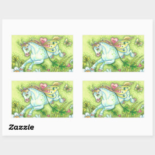 PEGATINA RECTANGULAR CUTE ST. PATRICK'S DAY FLYING IRISH PONY, FAIRY