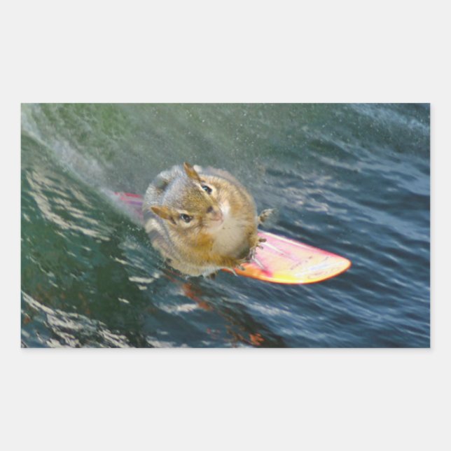 Pegatina Rectangular Cute Surfing Chipmunk (Anverso)