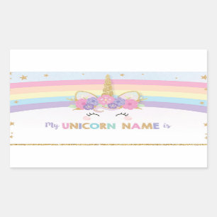 Pegatina Rectangular Cute unicornio ¿Cuál es tu juego de nombre unico