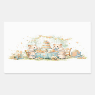 Pegatina Rectangular Cute Watercolor Hamster Garden Fiesta
