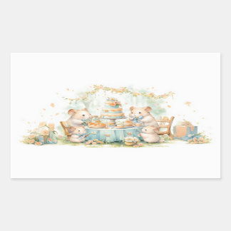 Pegatina Rectangular Cute Watercolor Hamster Garden Fiesta