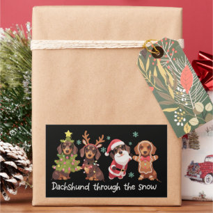 Pegatina Rectangular Dachshund a través de la nieve Perros divertidos d