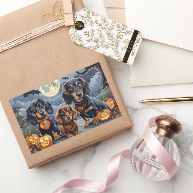 Pegatina Rectangular Dachshund Halloween Espeluznante  (Regalar)