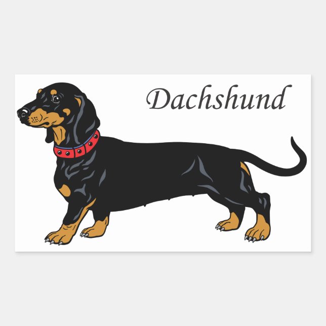 Pegatina Rectangular dachshund negro (Anverso)