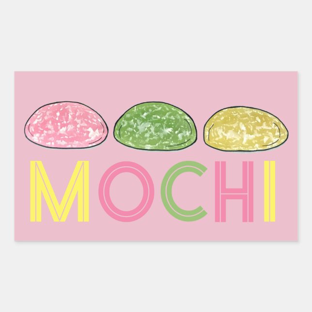 Pegatina Rectangular Daifuku Mochi Comida japonesa de tarta de arroz de (Anverso)