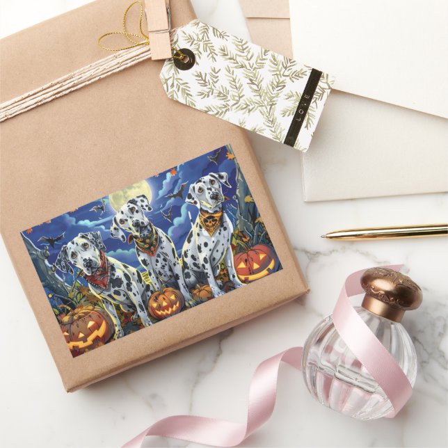 Pegatina Rectangular Dálmata Halloween Espeluznante (Regalar)