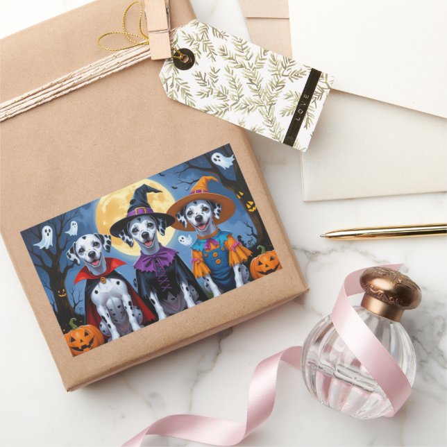 Pegatina Rectangular Dalmatia Perro Calabaza Halloween Gracioso (Regalar)
