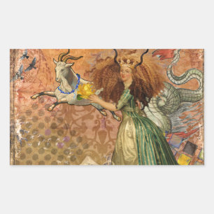 Pegatina Rectangular Dama Renacentista Capricornio Fantasía Vintage Zod