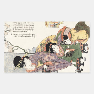 Pegatina Rectangular Dama ukiyo-e de cosecha japonesa de Guay
