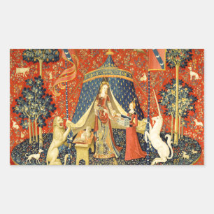 Pegatina Rectangular Dama y Unicornio Tapiz Medieval: Arte Francés