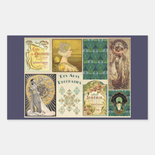 Pegatina Rectangular Damas de Art Nouveau