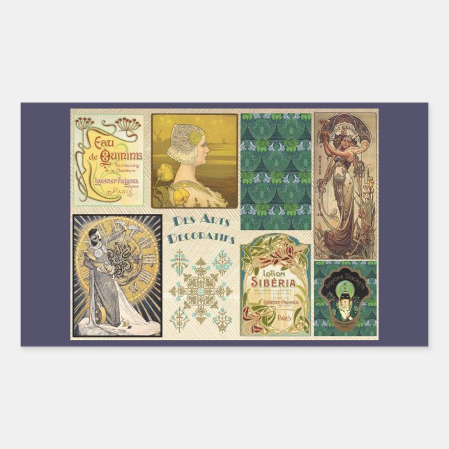 Pegatina Rectangular Damas de Art Nouveau (Anverso)