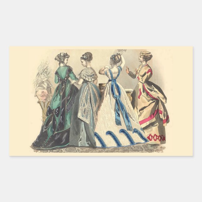 Pegatina Rectangular Damas Victorianas Elegantes (Anverso)