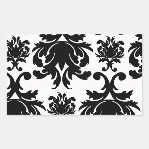Pegatina Rectangular damasco blanco negro ornamental