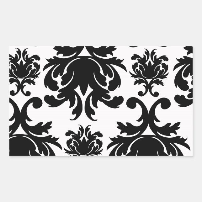 Pegatina Rectangular damasco blanco negro ornamental (Anverso)