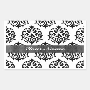 Pegatina Rectangular Damasco blanco y negro