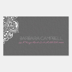 Pegatina Rectangular Damasco de Flora Gris de encaje blanco