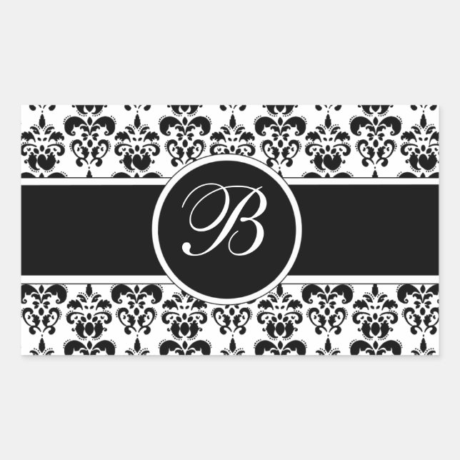 Pegatina Rectangular Damasco negro (Anverso)