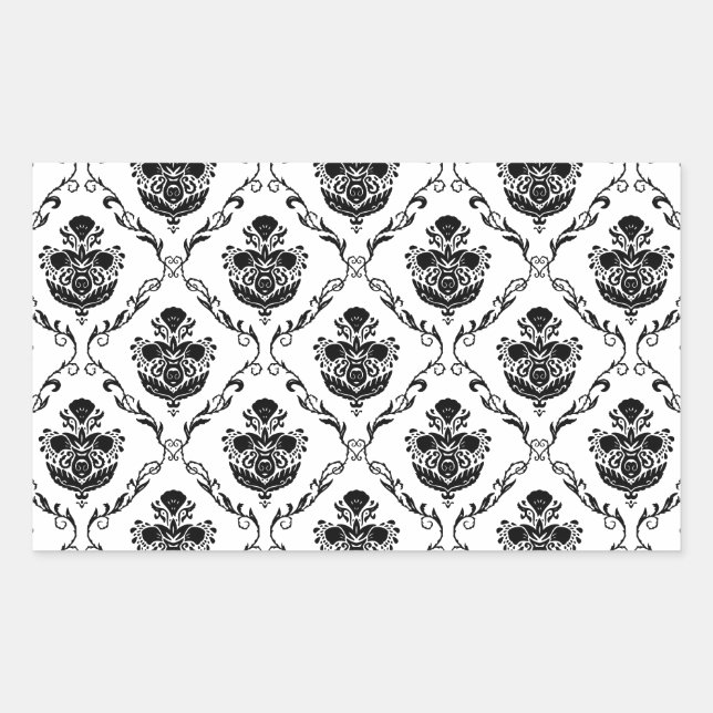 Pegatina Rectangular Damasco negro tradicional (Anverso)