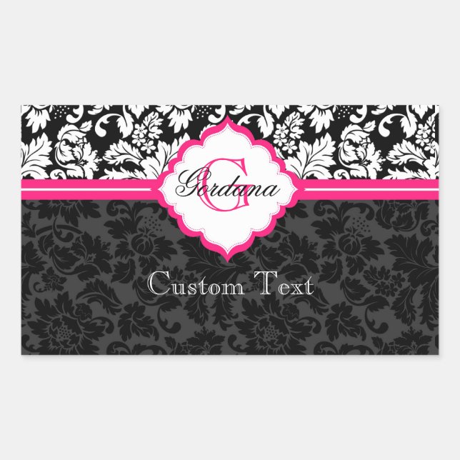 Pegatina Rectangular Damascos florales blancos y rosados negros (Anverso)
