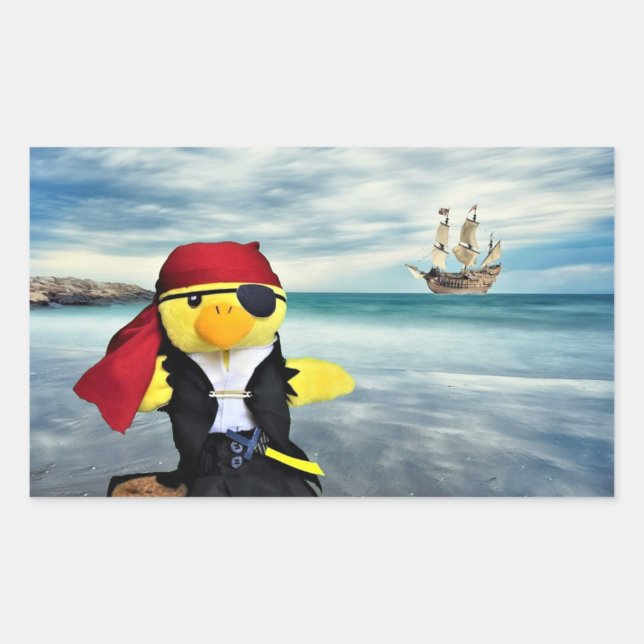 Pegatina rectangular Danny Duck el Pirata (Anverso)