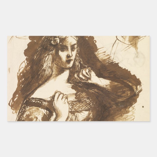 Pegatina Rectangular Dante Gabriel Rossetti - Esbozo de media longitud (Anverso)