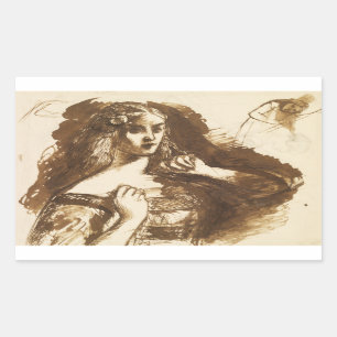 Pegatina Rectangular Dante Gabriel Rossetti - Esbozo de media longitud